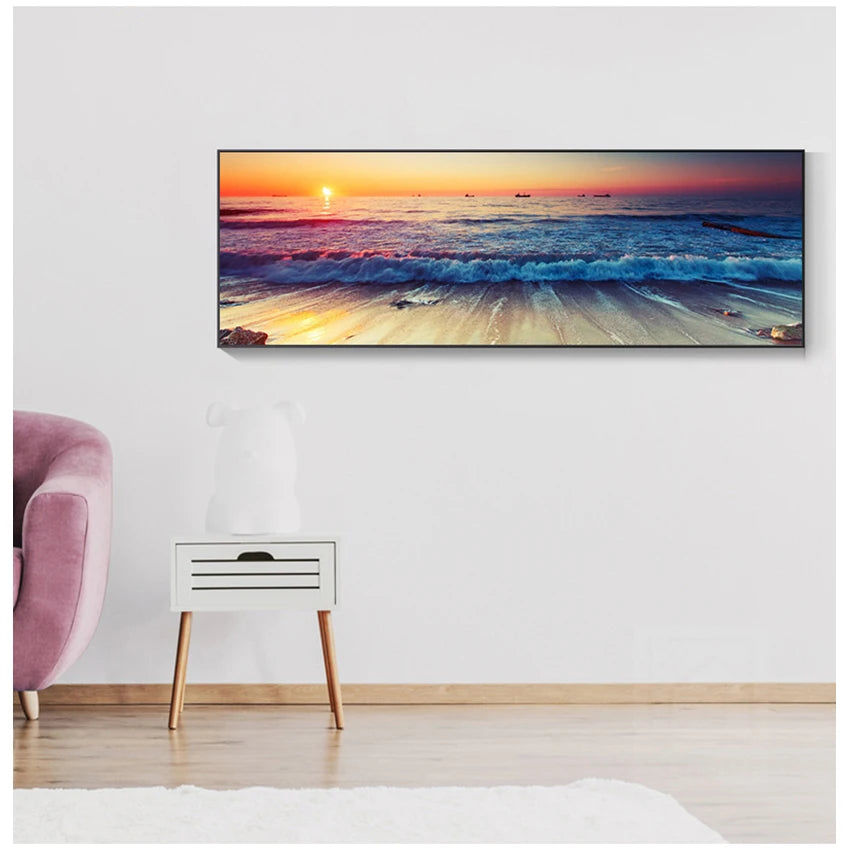 Big Size Pictures For Living Room Canvas Painting Beach Ship Sea Wall Art Nordic Posters And Prints Home Decoration