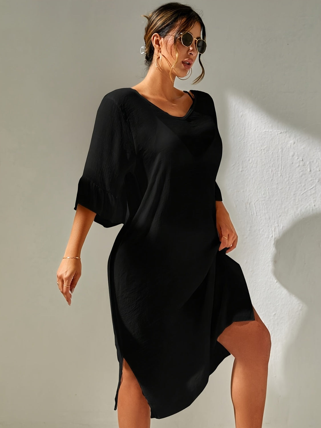 A Beautiful Beach Cover up.  Slit V-Neck Flounce Sleeve