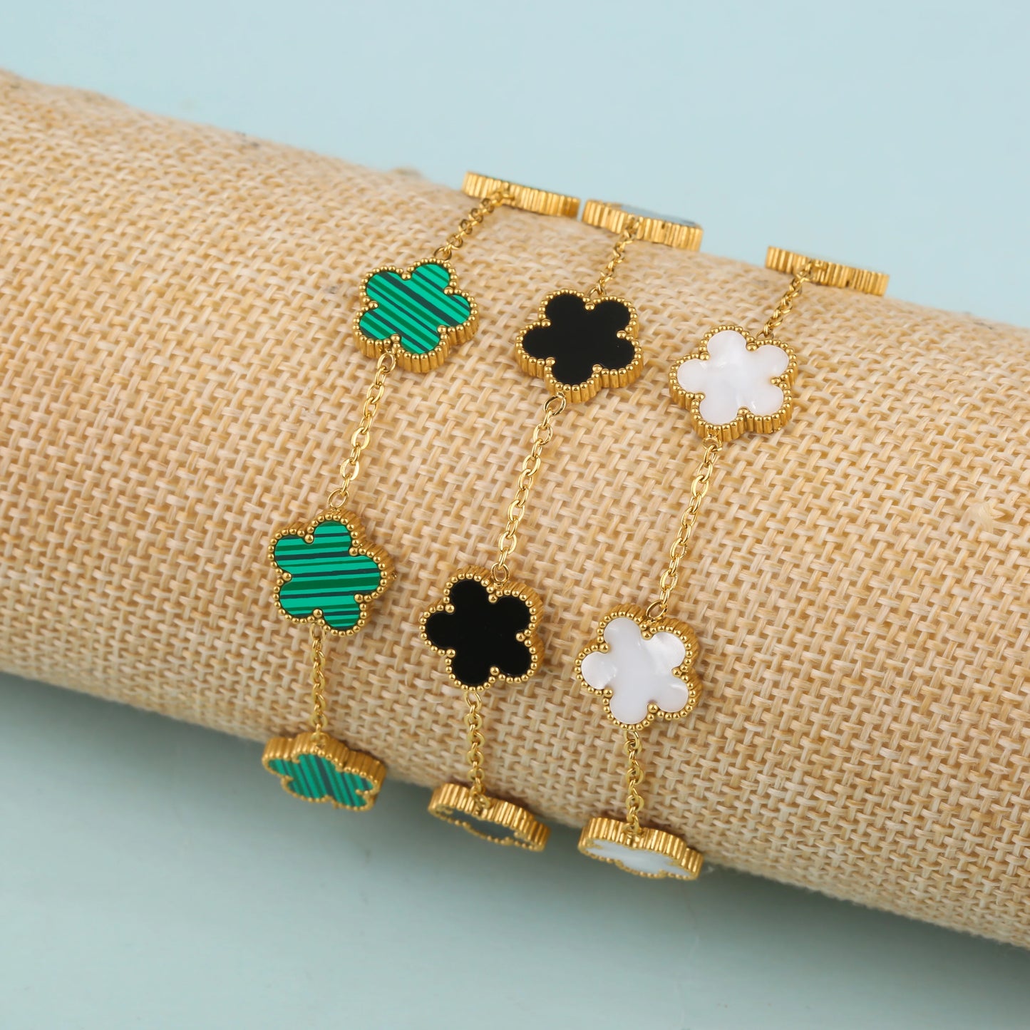 A Clover Adjustable Bracelet Five Leaf Flower Shell Acrylic Single Sided Jewelry For Women