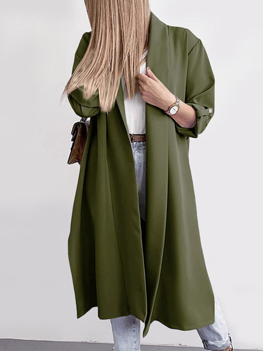 A Classic Slit Open Front Roll-Tab Sleeve Trench Coat