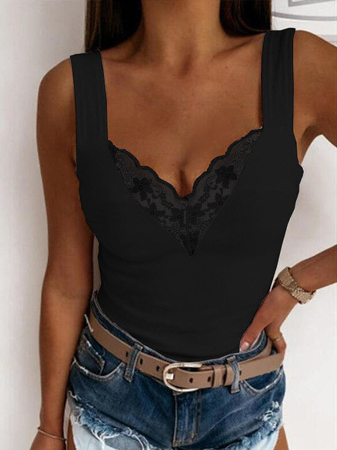 A Sexy Lace Detail Sweetheart Neck Tank