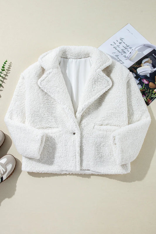 A cozy Fuzzy One Button Long Sleeve Jacket