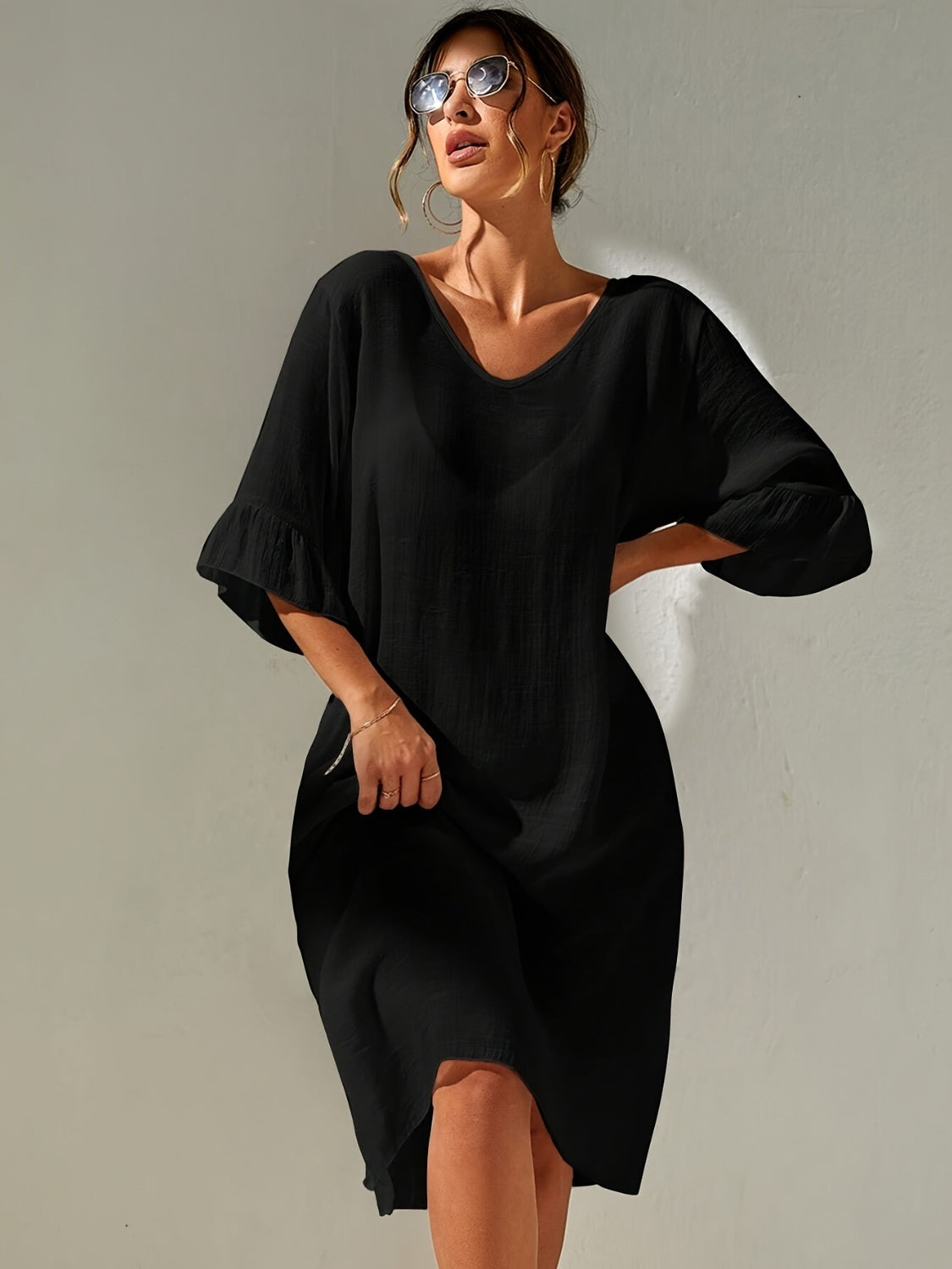 A Beautiful Beach Cover up.  Slit V-Neck Flounce Sleeve