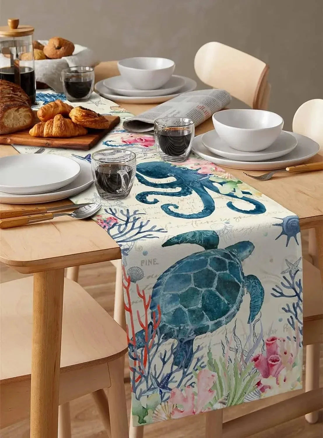 Summer Sea Turtle Coral Beach Linen Table Runners Dresser Scarf Table Decor Reusable Kitchen Table Runners Party Decorations