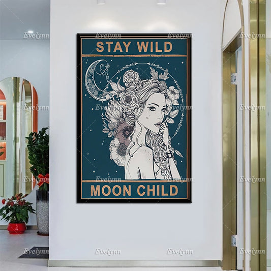 Stay Wild Moon Child Canvas- Unique Prints- Vintage Poster - Spiritual Art