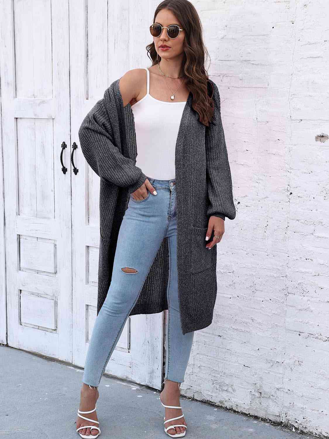 Open Front Longline Cardigan with Pockets