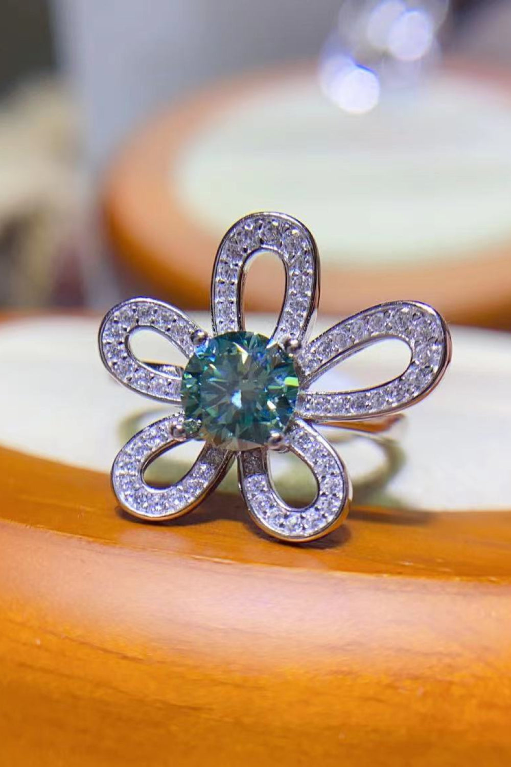 flower ring - 1 Carat Moissanite Flower Shape Open Ring