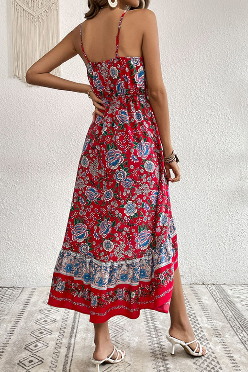 A Bohemian Decorative Button Spaghetti Strap Dress