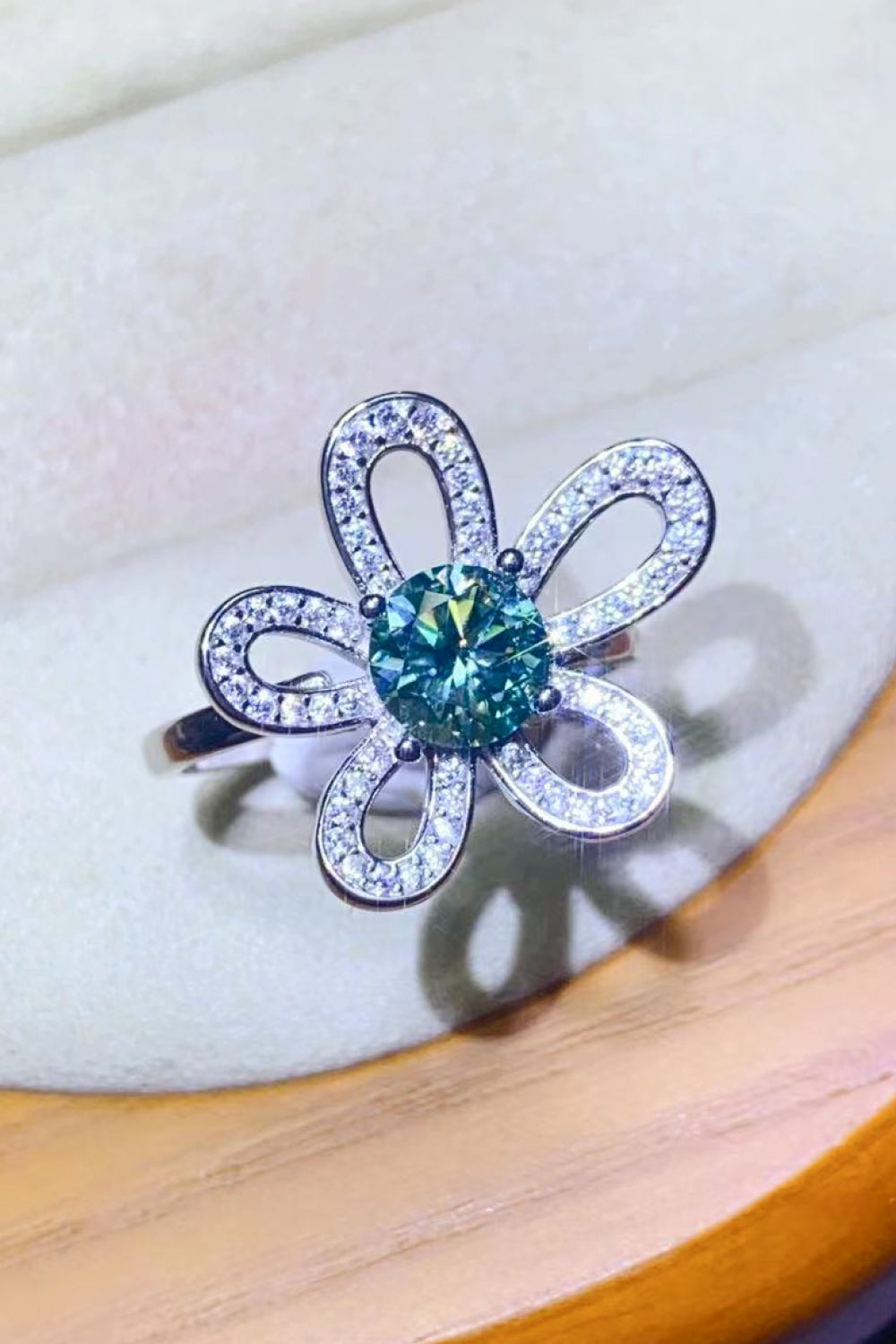 flower ring - 1 Carat Moissanite Flower Shape Open Ring