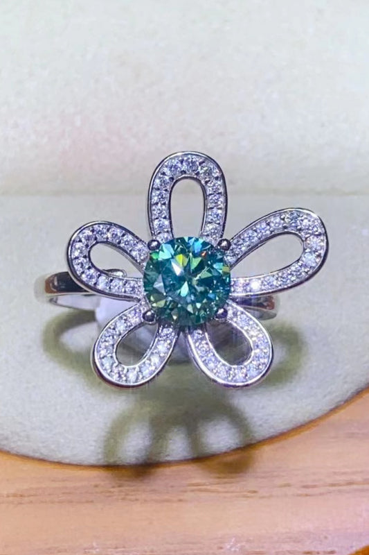 flower ring - 1 Carat Moissanite Flower Shape Open Ring